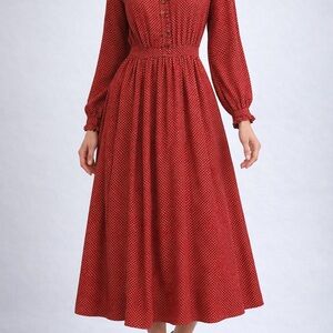 Vintage Viva Fleur Red Polka Dot Midi Dress Womens Small Ruffle Prairie